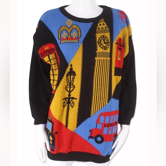 Vintage London Selena Faye 1980s Novelty Print Sweater Sz Small - Picture 1 of 3